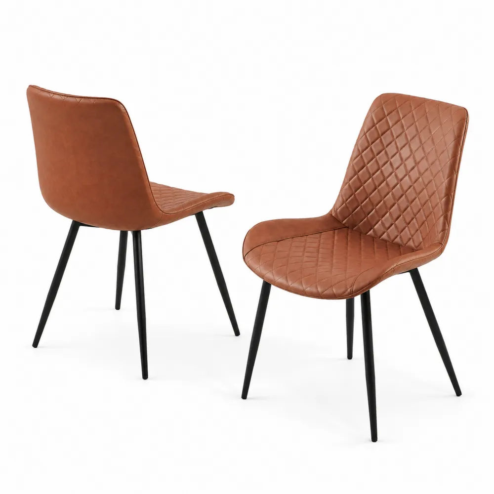 Set di 2 sedie da pranzo in pelle sintetica marrone con gambe in metallo