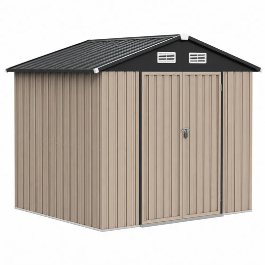 Capanno da Giardino in Metallo Beige e Nero con Tetto Spiovente