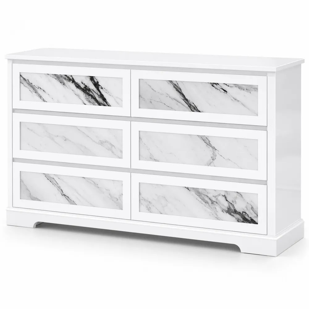 Cassettiera a 6 cassetti bianca effetto marmo MDF 120x40x80 cm