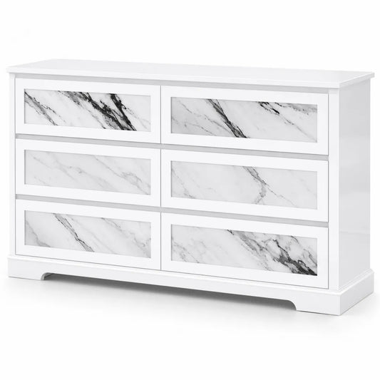 Cassettiera a 6 cassetti bianca effetto marmo MDF 120x40x80 cm