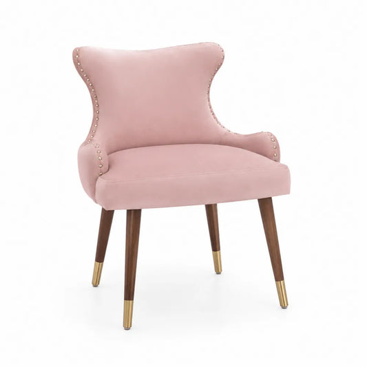 Sedia in velluto rosa con gambe in legno