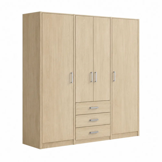 Armadio guardaroba a 4 ante con cassetti in legno MDF