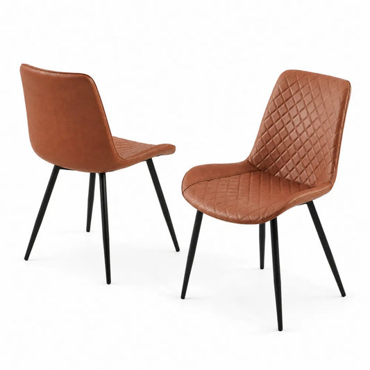 Set di 2 sedie da pranzo in pelle sintetica marrone con gambe in metallo