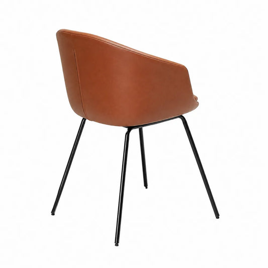 Sedia da pranzo in finta pelle marrone con gambe in metallo nero